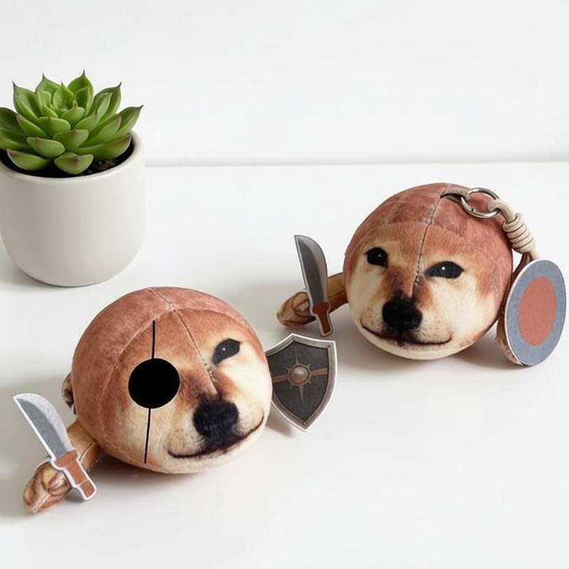Peluche Cheems Shiba Inu Carino da 16 cm con Spada e Scudo Divertenti Cane Imbottito Portachiavi Morbido Ciondolo Regalo di Compleanno Creativo Bambini Ragazzi Ragazze