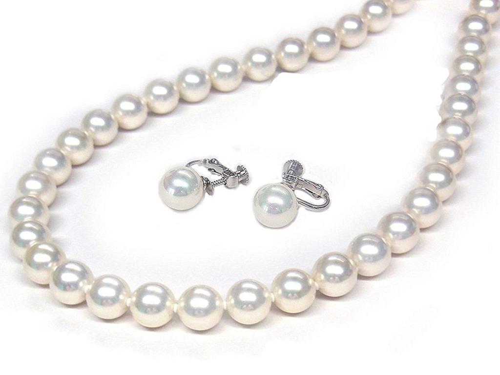 [Your and My Jewelry Box] Pearl Necklace, Akoya Pearl Necklace and Earring Set  White Color 10mm 42cm Earrings Made In Japan [Gift Wrapped]