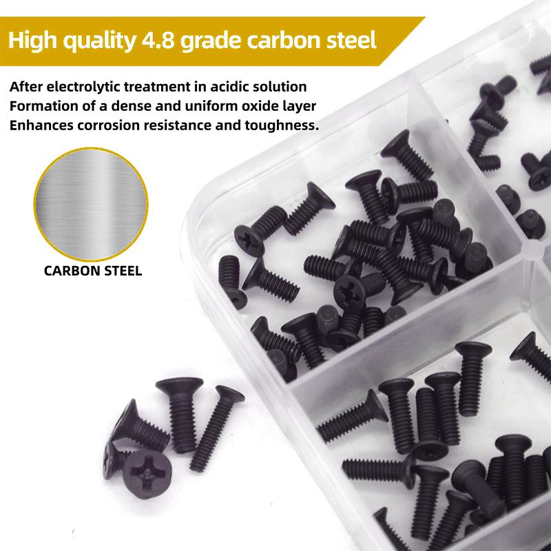 220PCS (M2-M3) black cross flat head screw kit, suitable for electrical maintenance.