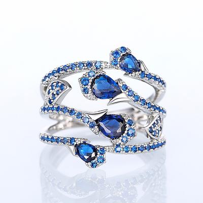 Huitan Gorgeous Blue Cubic Zirconia Wedding Rings for Women Newly Designed Able Female Accessories Party Trendy Jewelry