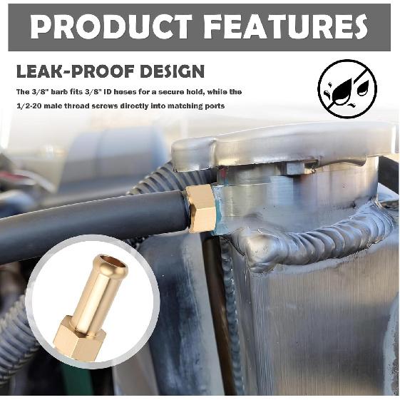 5PCS 3/8" Fuel Line Fittings,Leak-Proof Brass 3/8" Barb Fitting with 1/2-20 Male Threads for Hose Connector,Universal Fuel Line Connector for