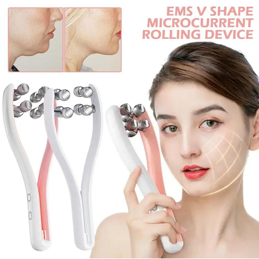EMS Face Lifting Roller RF Double Chin V Face Shaped Facial Massager Jaw Cheek Thin Slimming Facial Lift Up Belt Skin Care Tool
