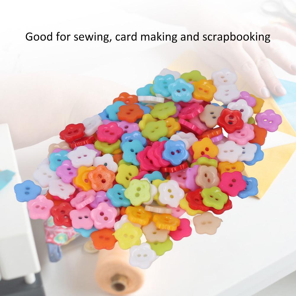 200pcs Flower Shape Two-Hole Sewing Buttons Colorful Plastic Buttons Flower Buttons For DIY Crafts