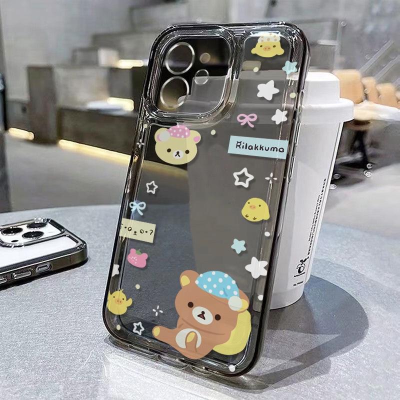 Cute Cartoon Nightcap Bear Creative Phone Case For iPhone 16 15 14 13 12 11 Pro Max XR XS MAX 78PLUS MINI INS Transparent Cover