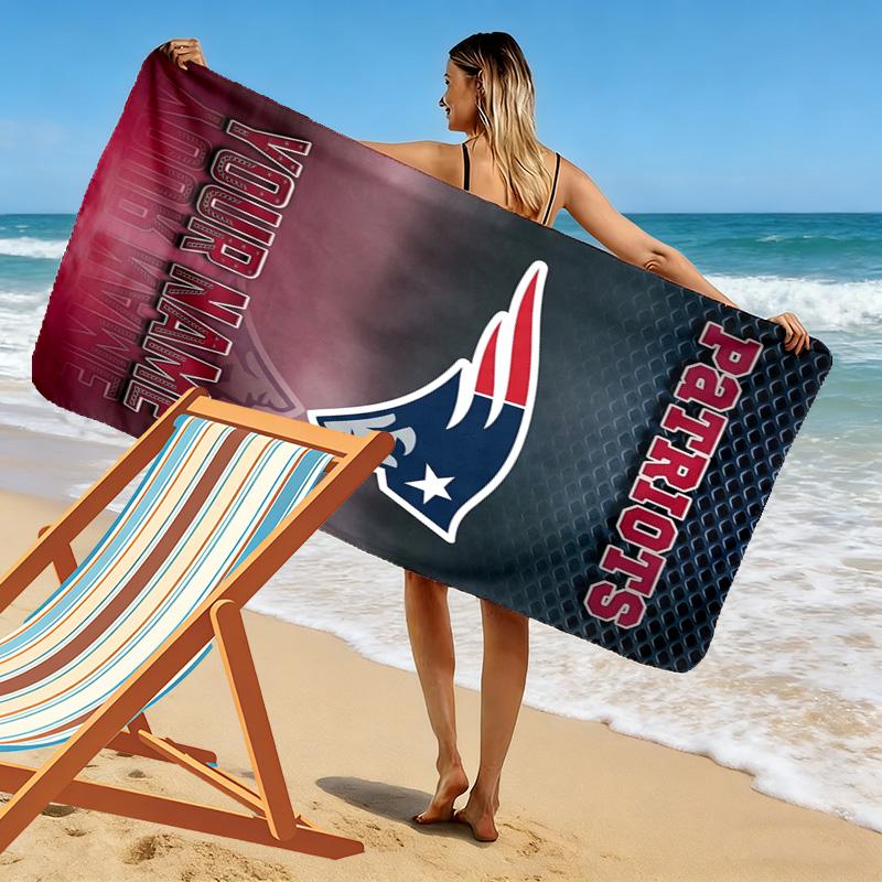 Name Custom New England Patriots Print Beach Towel, Large Soft Quick Dry Towel for Beach Camping Swimming