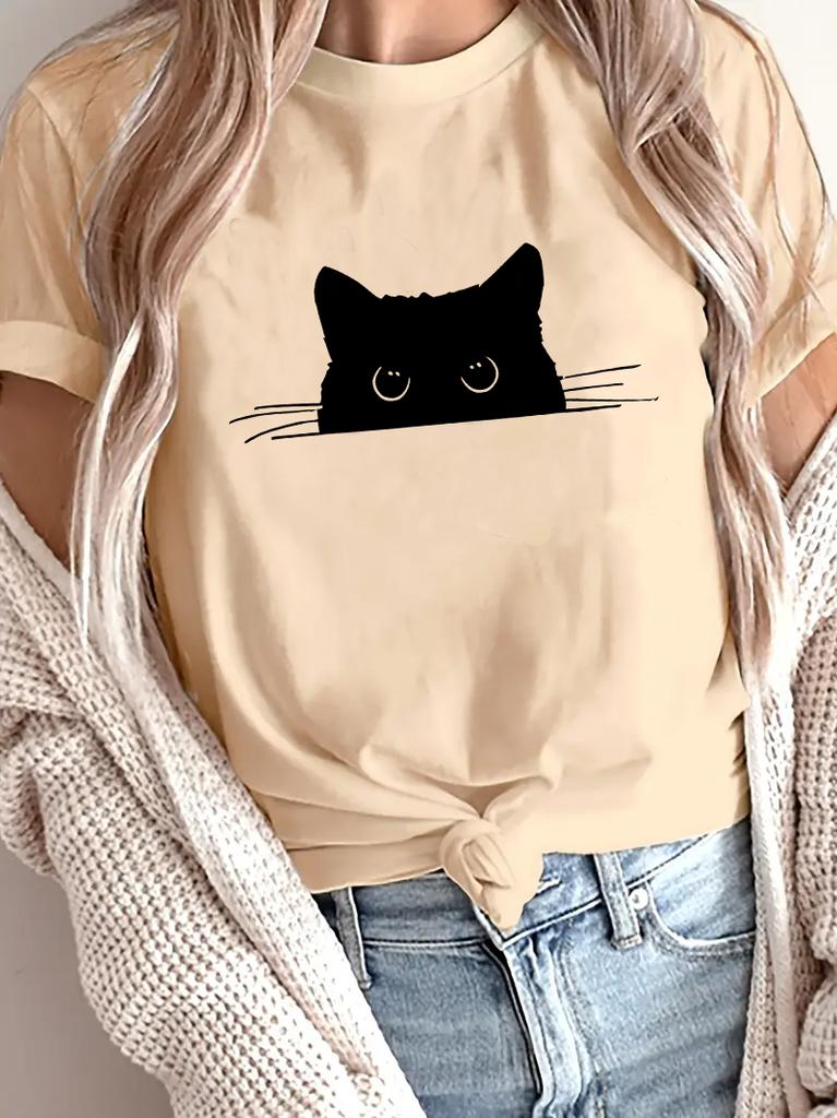 Kawaii Black Cat Graphic Tee Print Short Sleeve T Shirt Clothes Shirt Graphic Clothing Unisexs Top Tee Short Sleeve