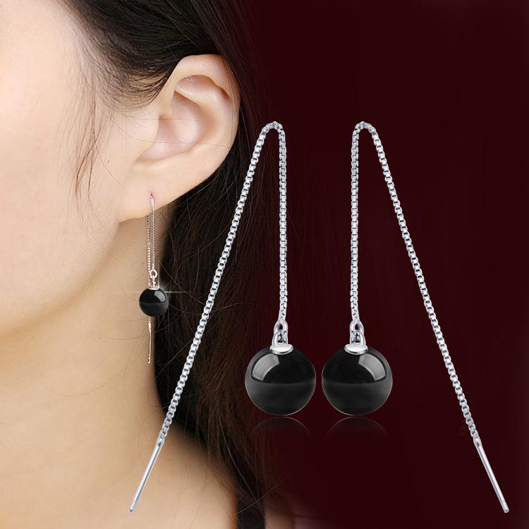 Korean Style Red-Black-Red Corundum Agate Bead Earrings, Multi-Wear Fashion Accessory