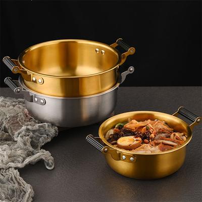 304 Stainless Steel Small Hotpot Double Ears Ramen Soup Pots Camping Instant Noodle Cooking Pot Kitchen Stew Pans Cookware