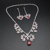 Luxury Red Zircon Necklace Earring Set for Women Elegant Water Drop Design Crystal Jewelry Party Wedding Evening Accessories