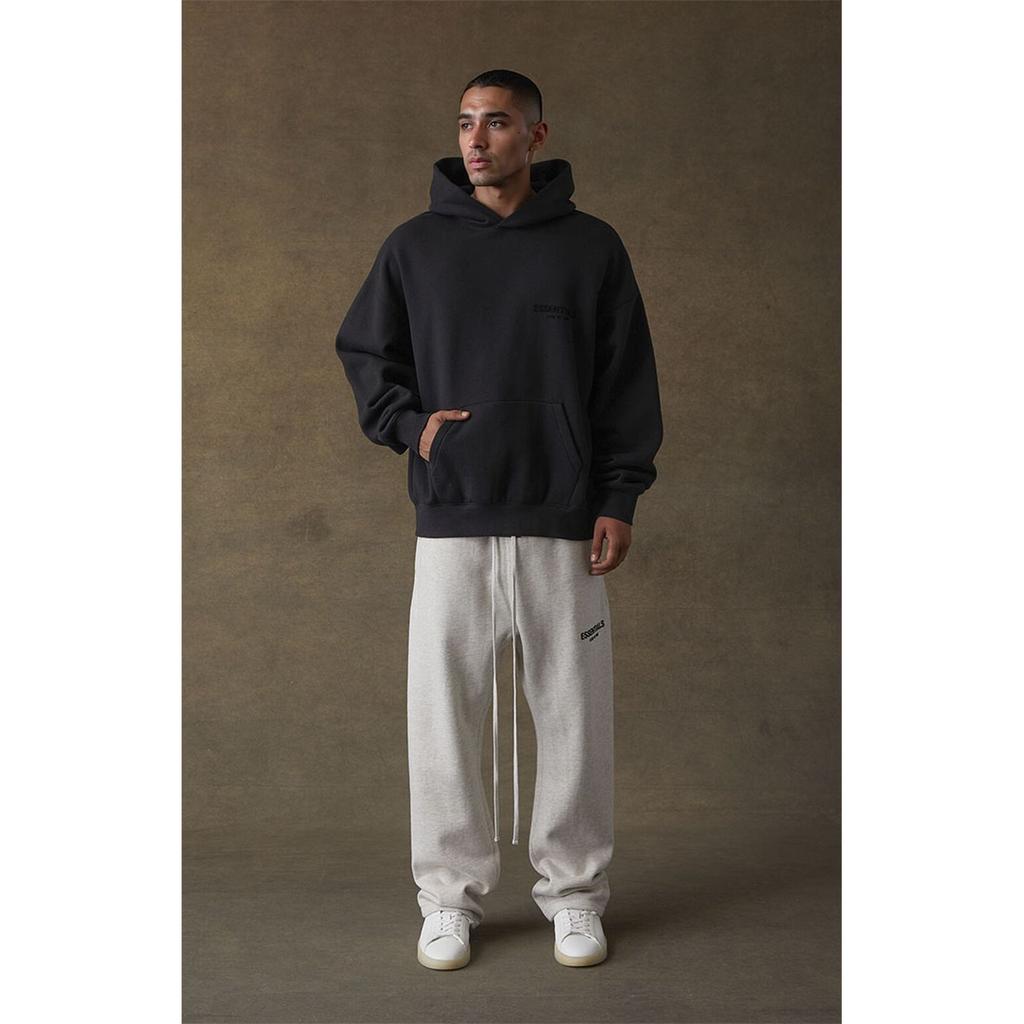 Fear of God Essentials Fleece-Lined Hoodie With Letter Print Unisex Sweatshirt Black FOG-FW21-156
