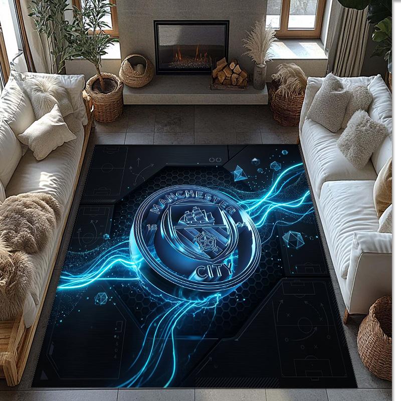 Manchester City Printed Flannel Area Rug Non Slip Soft Polyester Floor Carpet Indoor Decor Mat for Bedroom Living Room Sofa