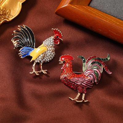 Exquisite Retro Diamond Enamel Rooster Brooch - Year of the Rooster Animal Jewelry Accessory