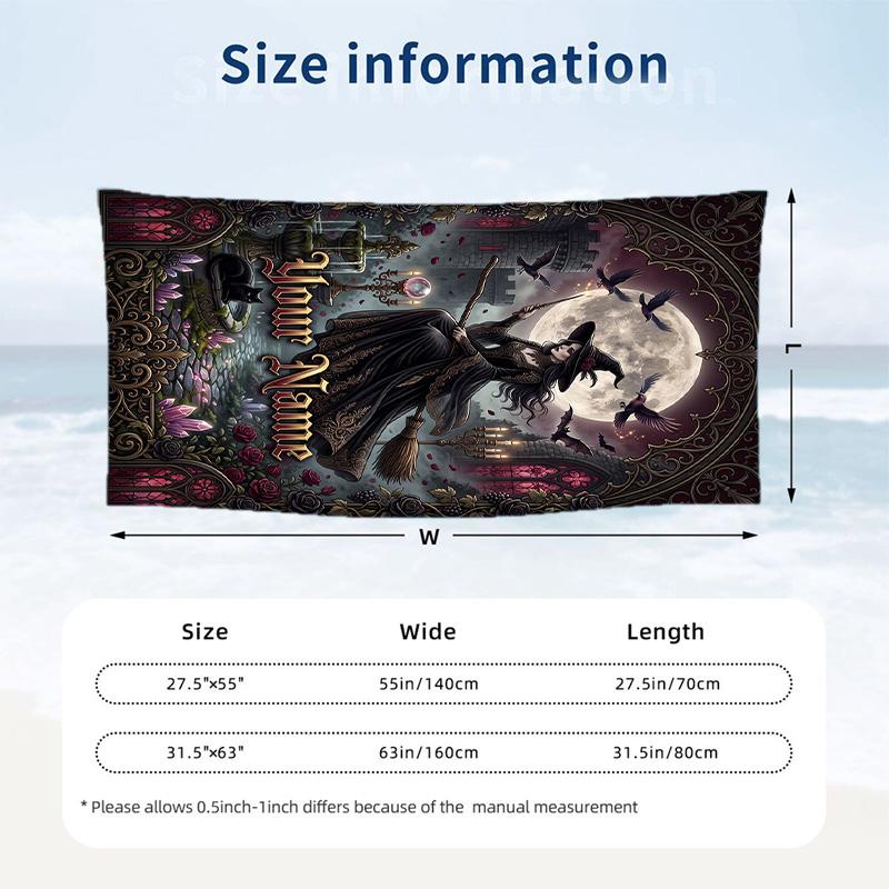 Witchcraft Theme Beach Towel Personalized Custom Name & Text Soft Quick Dry Beach Towel for Swimming Travel