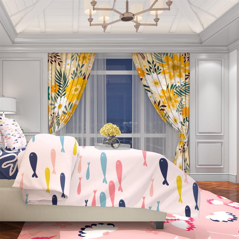 2PCS- Sunflower -HD Printed Curtain - Polyester Material - Suitable for Bedroom, Living Room, Study (customizable)