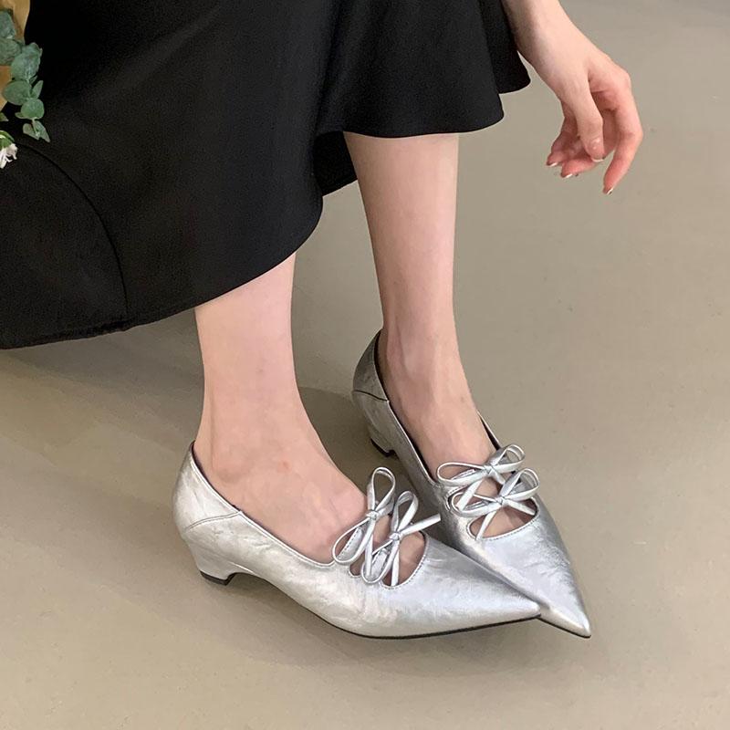Fashion Footwear Pointed Toe Women Heel Pumps Shoes 2025 New  Luxury Female Shallow Fashion Butterfly-Knot Ladies Low Heel Slip On Shoes