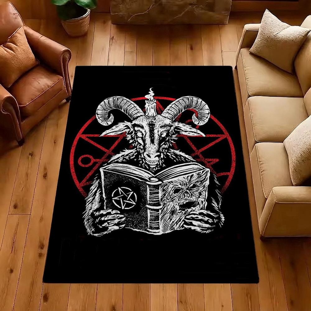 Dark Baphomet Grimoire Pentagram Patterned Rug Durable Stainresistant Easyclean Carpet For Bathroom Kitchen Home Decor Valentine'S Day Gift