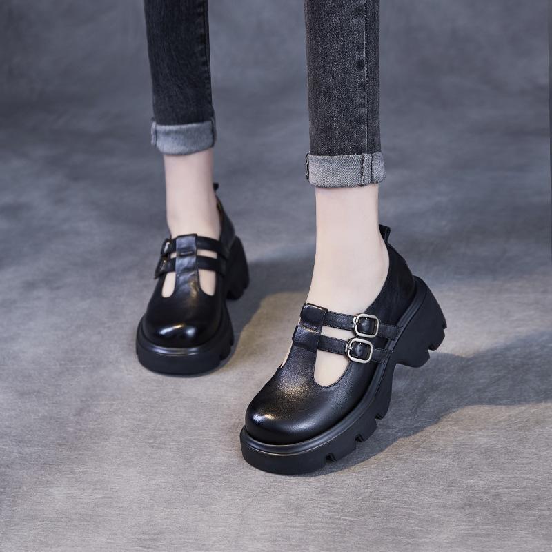 Fashion 6CM Fashion Women Slip On Pumps Wide Head Thick High Heel Chunky Platform Loafers Women Shallow Casual Mary Jane shoes Black