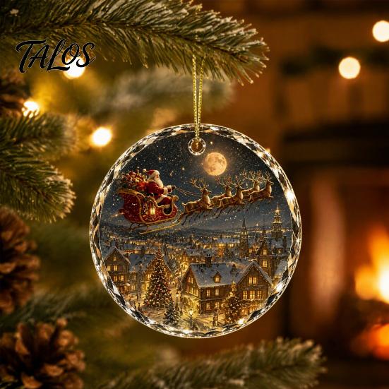 Christmas Landscape Ornament Scene Acrylic for Holiday Tree Decor, Decorative Festive Hanging Keepsake Party And Seasonal Home Decorations Artistic