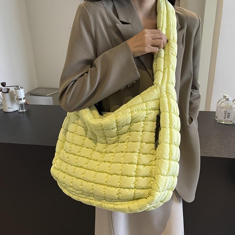 Large Capacity Quilted Shoulder Bags for Women Solid Color Winter Fashion Padded Quilted Hobo Bags