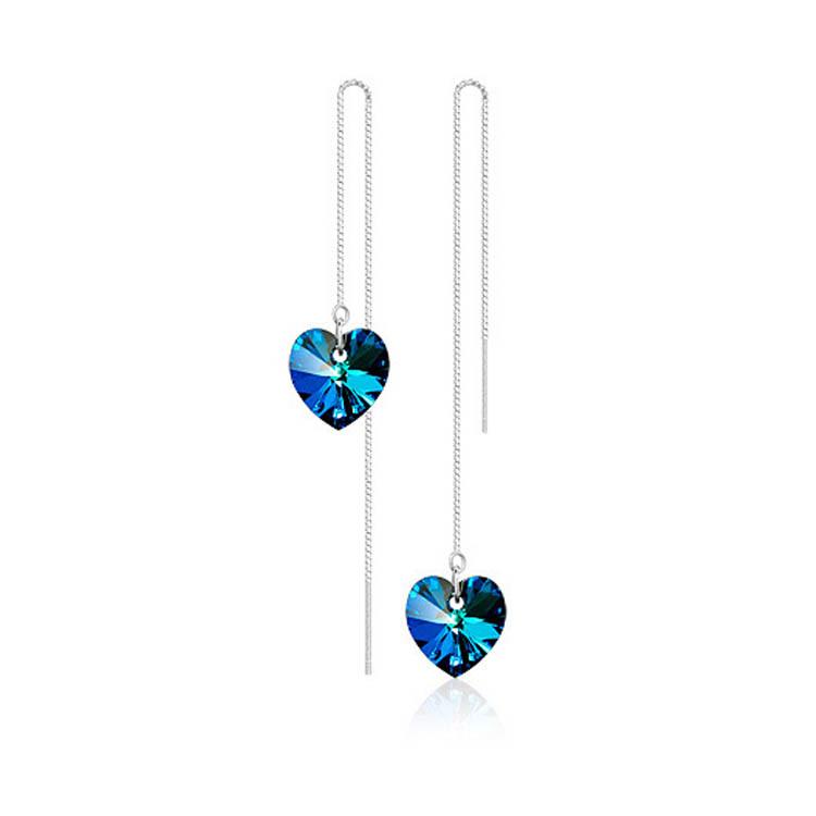 925 Silver Crystal Ocean Heart Tassel Earrings