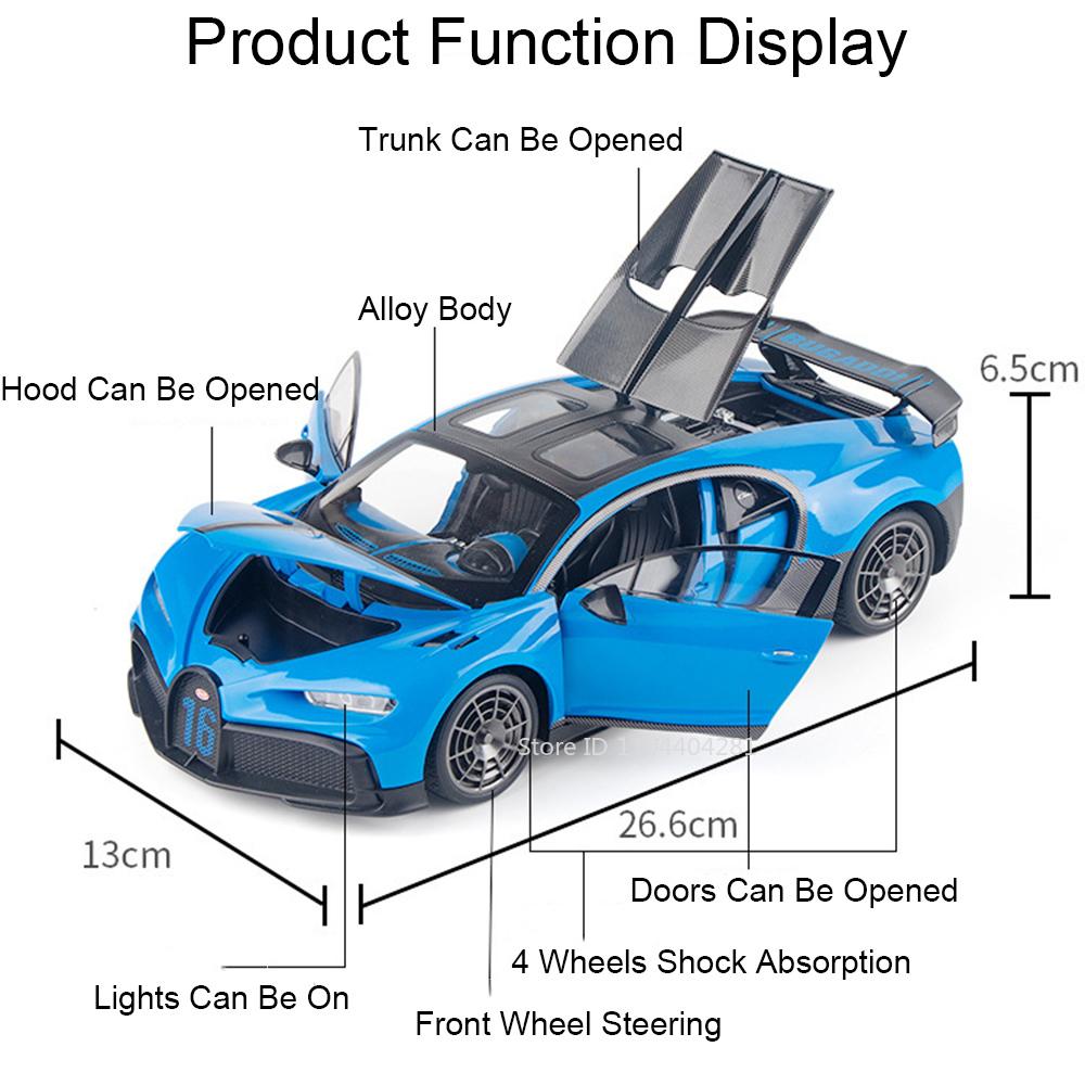1:18 Chiron Mustang Shelby Gt500 Miniature Model Toys Alloy Diecast Car Doors Opened Sound Light Pull Back Cars Boyfriend's Gift