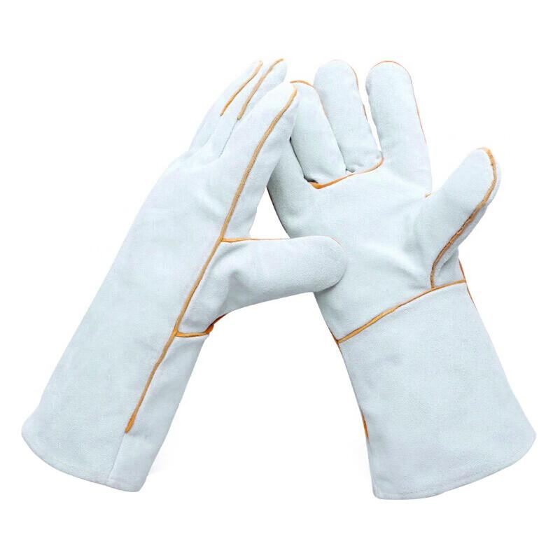 Welding Gloves, Protective Electric Welding Gloves, Soft Leather Short Work Gloves, Wear-Resistant Driver Gloves, 14-Inch Cowhide Gloves, One Size