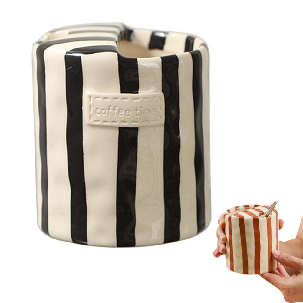 

Vintage Striped Ceramic Mug Creative Double Spout Sharing Couple Cup For Coffee & Tea, Office Breakfast Cup 201-300ml