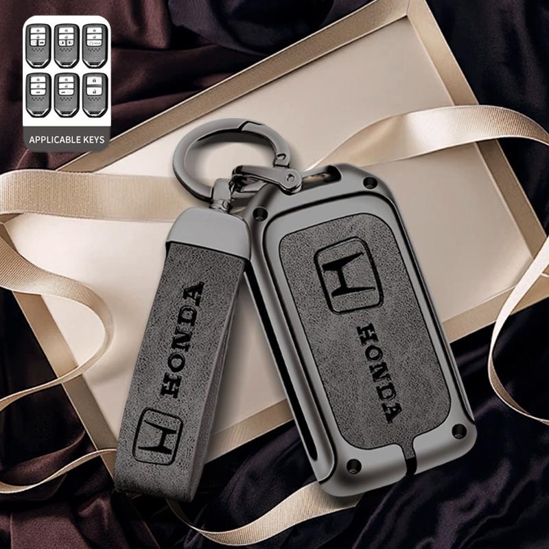 xzlbn8 Alloy Leather Car Smart Remote Key Cover Shell Protector Key Bag Auto Accessories For Honda Vezel City Civic Jazz BRV BR-V HRV