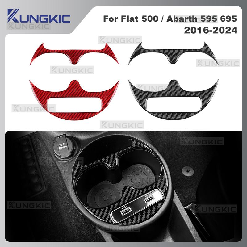 Real Soft Carbon Fiber Sticker Cup Holder Trim For Fiat 500/Abarth 595/695 2016 2017 2018      2024 LHD RHD