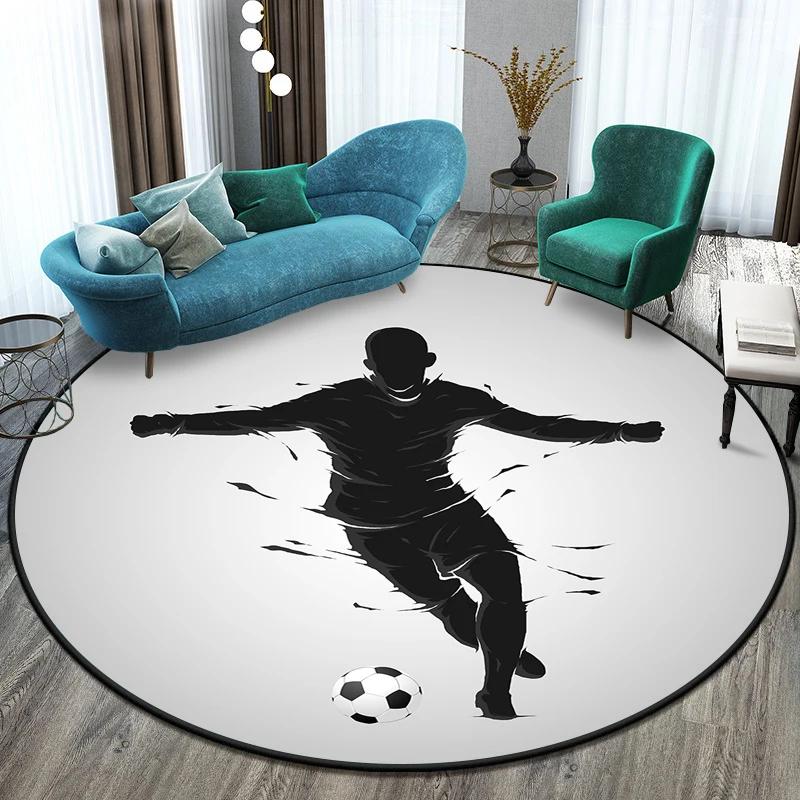 Fußball Fußballfeld Bedruckter Runder Teppich für Wohnzimmer Matte für Kinder Bodenteppich Yogamatte Schlafzimmer E-Sport Stuhl Rutschfeste Matten