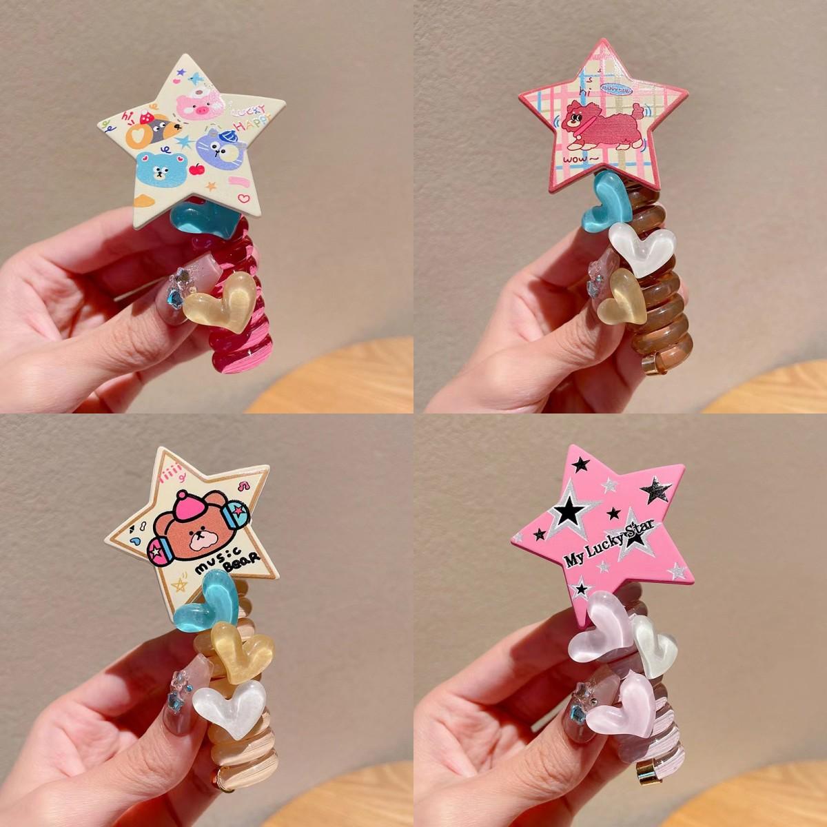 

4 шт. Мультяшная красочная пятиконечная звезда Шнурок для телефона Резинка для волос Милый артефакт для плетения хвостика Сладкая звезда Завязка для волос Головной убор