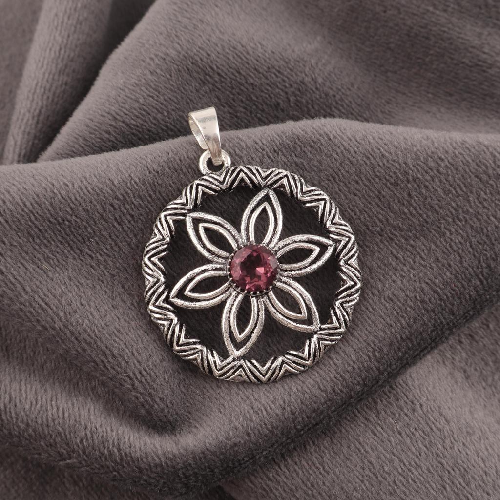 Rhodolite Gemstone Jewelry, Handmade Silver Pendant, 925 Solid Sterling Silver Pendant For Mother's Gift