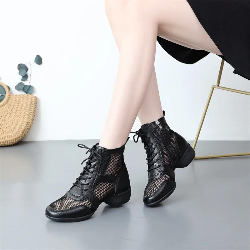 Summer New Soft Bot Mid Heel Dance Oes Women's Square Dancing Oes Jazz Dance Net Boot Sailor Sle Fem Footwear
