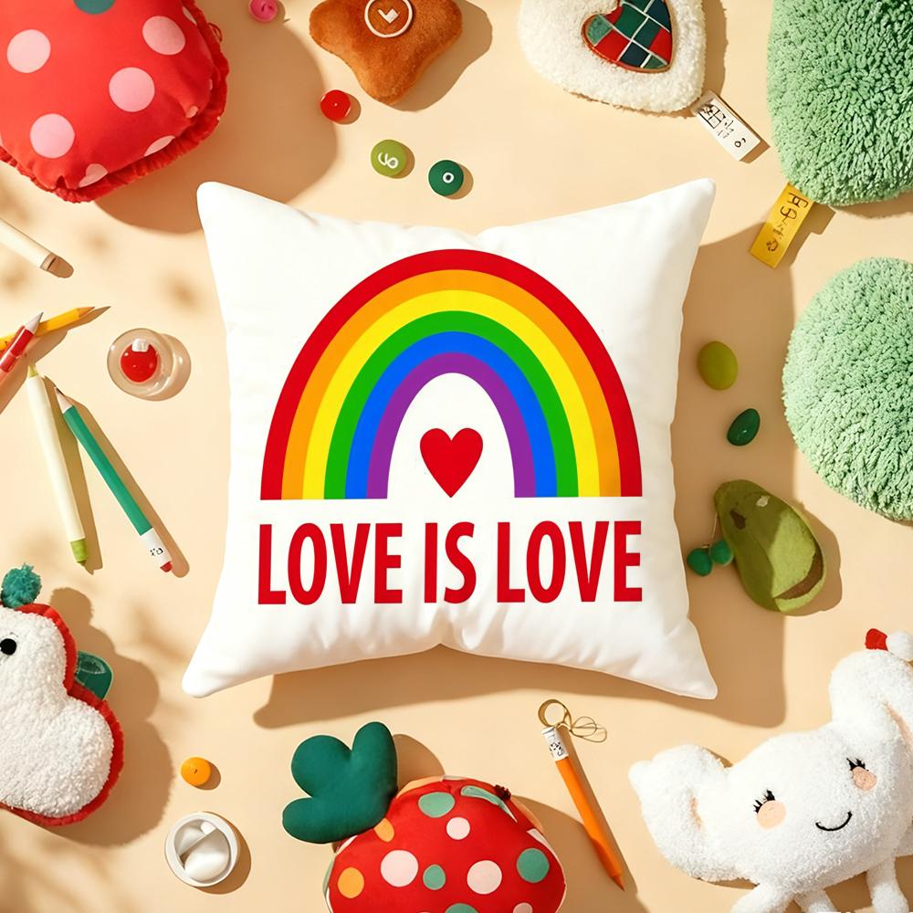 Pride Month Heart Cushion Cover Plush Fabric Soft Double-Sided Printed Sofa Warm Winter Home Child Gift Pillow Case
