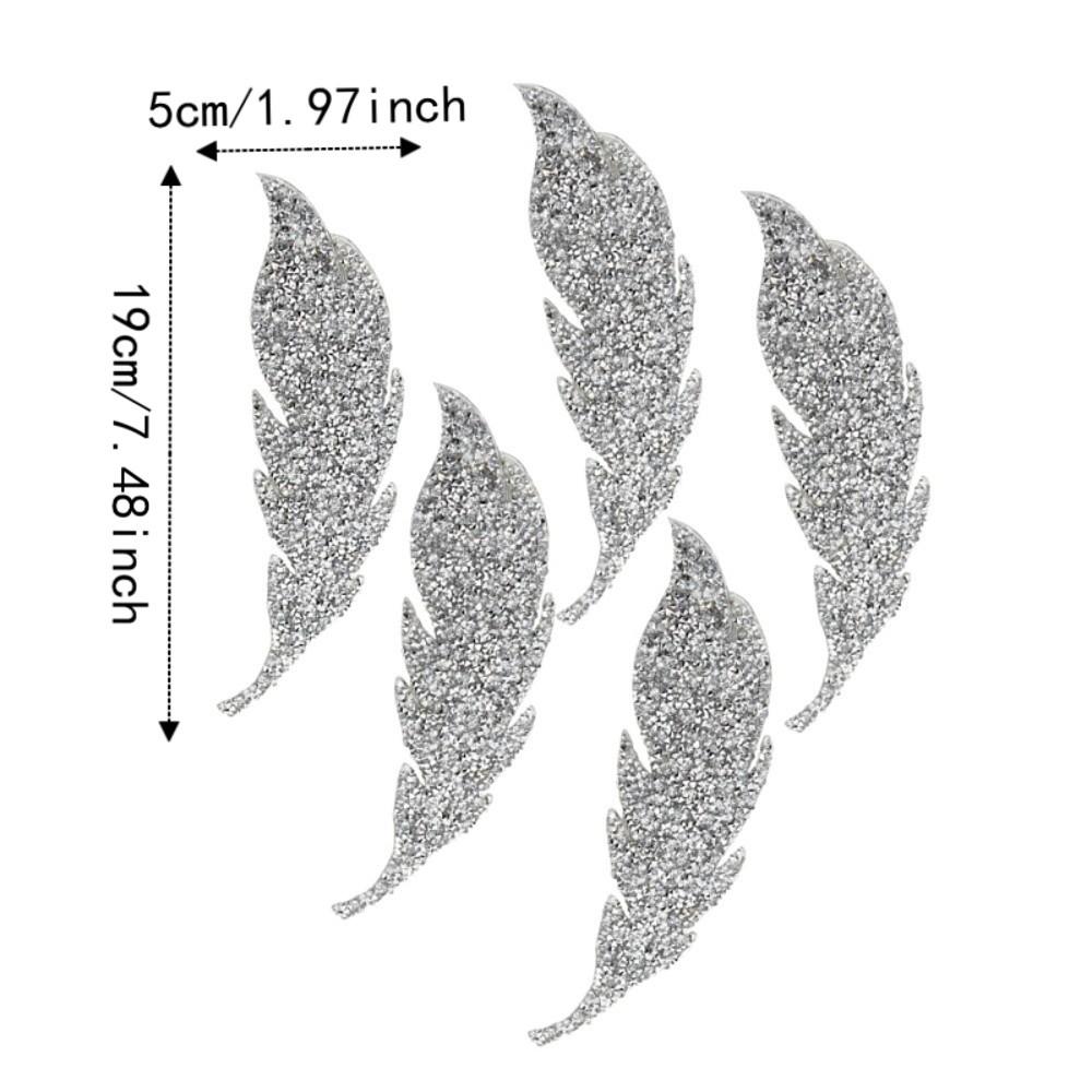 5pcs Iron On Rhinestone Patches Silver Leaves Pattern Patches Iron On Patches  For DIY Crafts