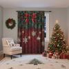 Piece Festive Christmas Curtain Featuring Red Background Bowknots Snowflakes Pine Branches Design Polyester Material Suitable Holiday Parties Home