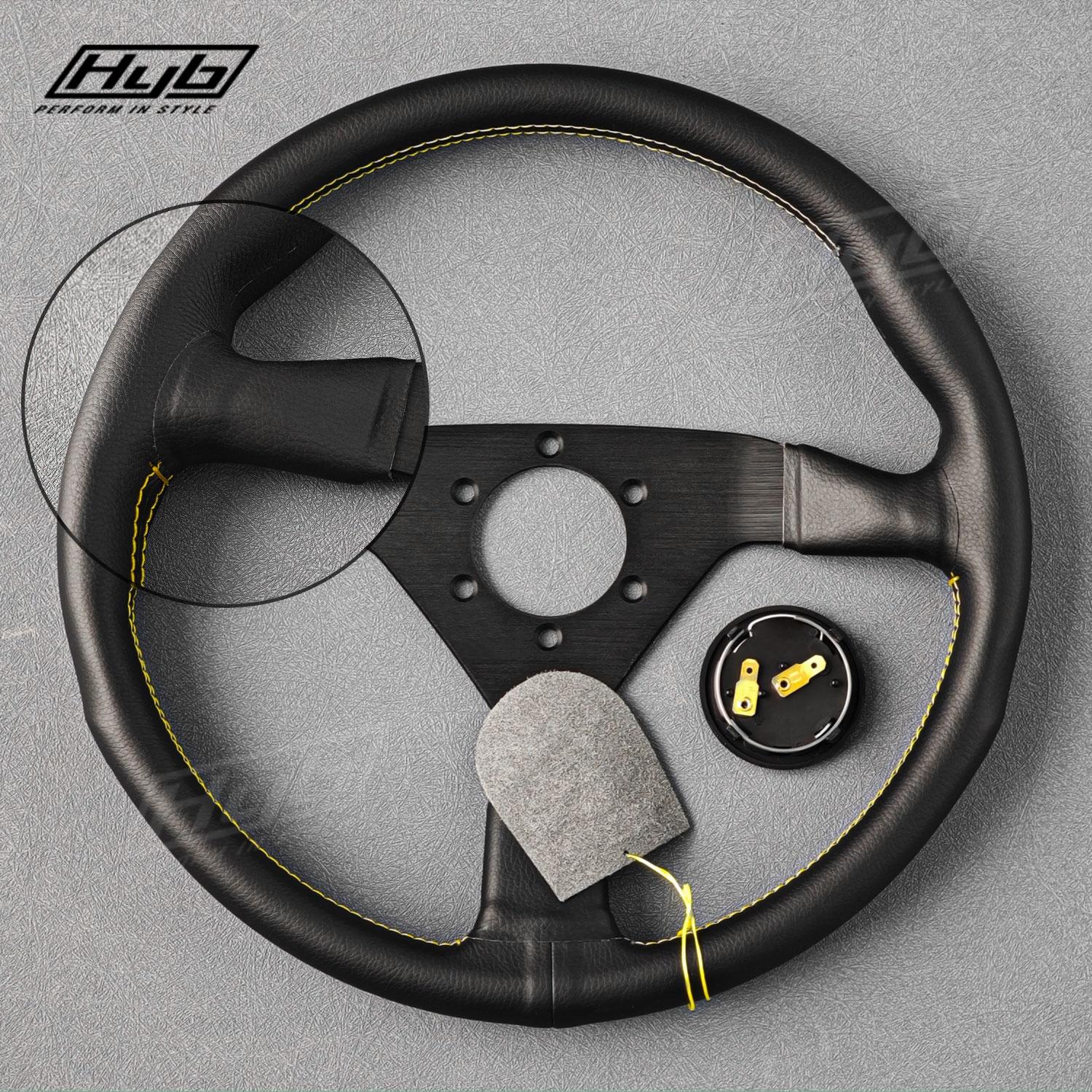JDM Classic Rally Racing Sports Steering Wheel 14inch Microfiber Leather Drifing Steering Wheel Half Yellow