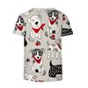 Weißes Doodle Hund Damen T-Shirt - Niedlicher Welpe & Bandana Grafik, Verspieltes Cartoon Print Design für Lässige Tägliche Kleidung