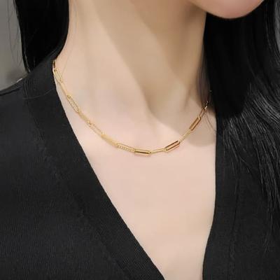 Women's 925 Silver Cut Square Chain Layered Necklace