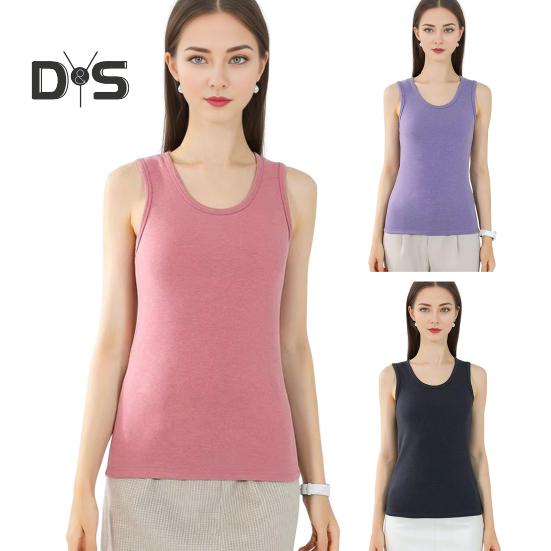 Winter Women Thermal Vest Seamless Velvet Fast Temperature Lock Round Neck Slim Fit Elastic Sleeveless Inner Wear Bottoming Tank Top