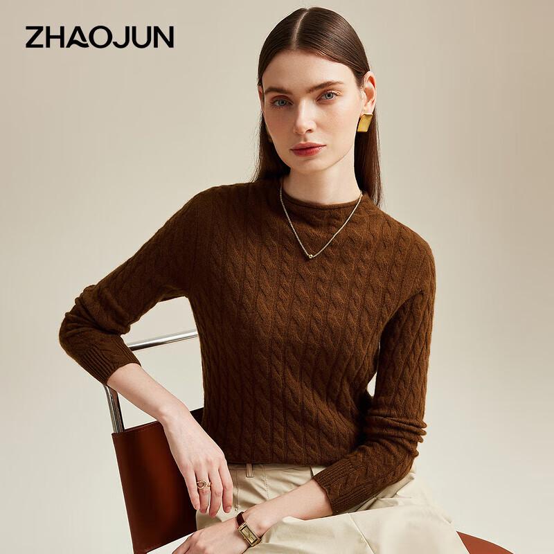 Zhaojun Women's Thin Cable Knit Cashmere Half-Turtleneck Sweater
