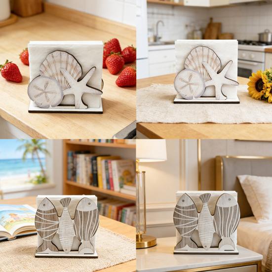 Holz-Serviettenhalter, vertikaler Serviettenspender im Meeresstil, quadratischer geordneter Aufbewahrungs-Handtuchhalter für Küchendekoration, Esstischdekoration