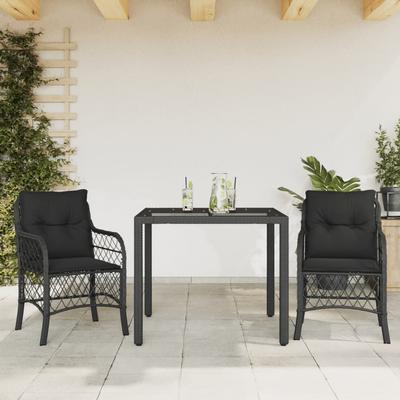 Vidaxl 3-Cz. Bistro Furniture Set with Cushions, Black, Poly Rattan