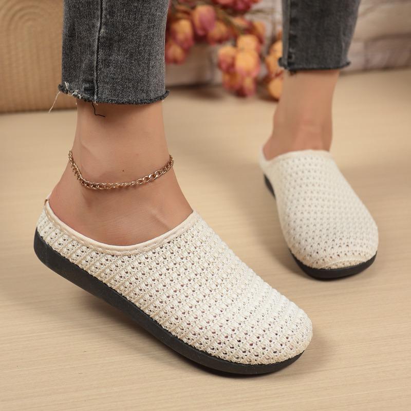 Woven summer women's shoes, one pedal, fly-woven breathable half-towed bag head flat bottom, casual versatile fisherman shoes