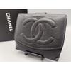 Used [Very Popular] Caviar Skin W-Hook Bi-fold Wallet with Coco Mark, Black