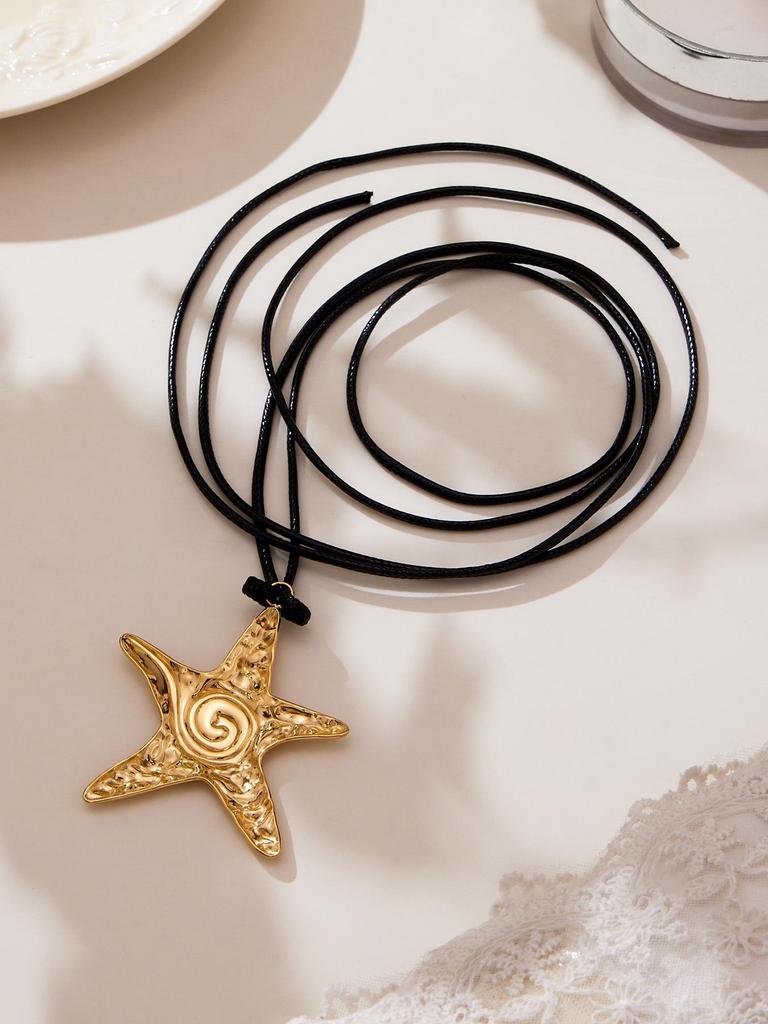 Oumaijia 18k Guldpläterad Sjöborre Hänge Halsband med Svart Läderhalsband - Europeisk och Amerikansk INS Stil.