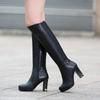 Damen High-Top Leder Mode Stiefel für die Übergangszeit, Runde Spitze, Wasserdicht, Hoher Absatz, Große Größe 43.