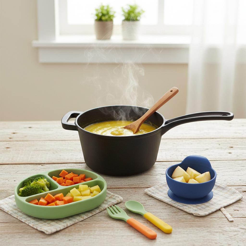 Pre-seasoned  Iron Saucepan with Lid and Long Handle Home Multi-Function Soup Pot 19cm for Restaurant Household Cooking