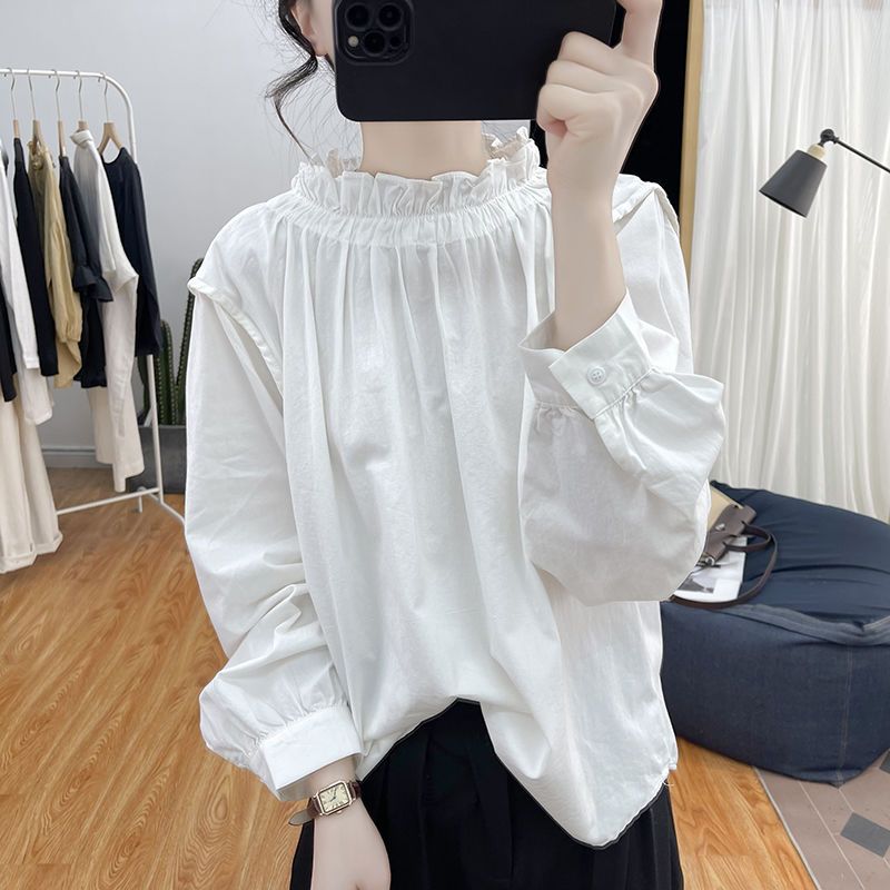 

Long Sleeve Women s Shirt Casual Fashion Batwing Sleeve Design Simple Collar New Style Autumn Korean Version Loose Cotton Top XS белый