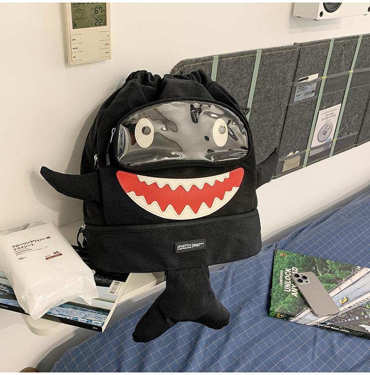 Schoolbag Street Style Ghost Horse Fun Shark Backpack Couple Multi-compartment Daily Commuting Versatile Lightweight School Bag